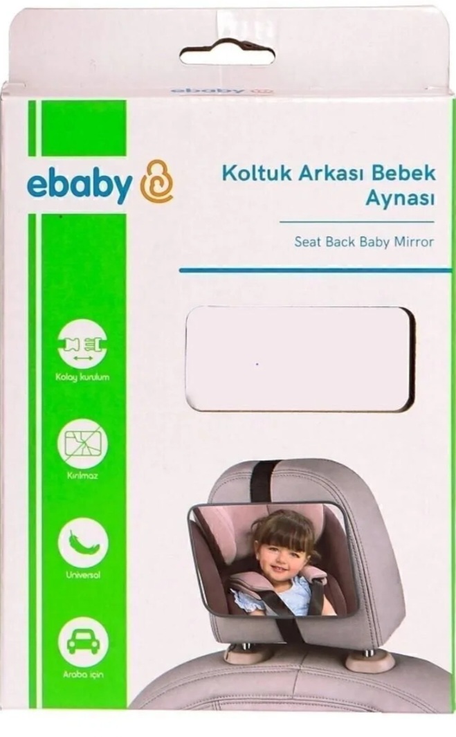 آینه دید کودک Ebaby نصب‌شده روی پشت‌صندلی ماشین – فروشگاه ایمنی نی